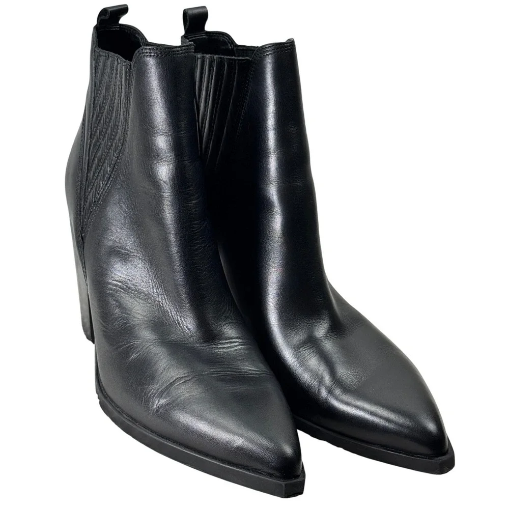 Marc Fisher LTD Gadri Ankle Boot Women 12 Black Leather Pointed Toe Block Heel - Picture 2 of 16